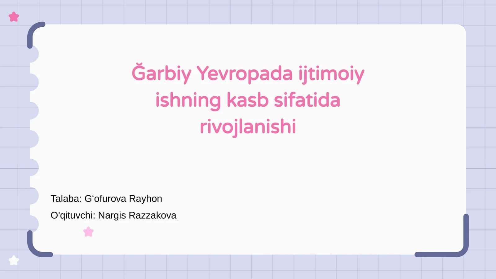 Ğarbiy Yevropada ijtimoiy ishning kasb sifatida rivojlanishi 1