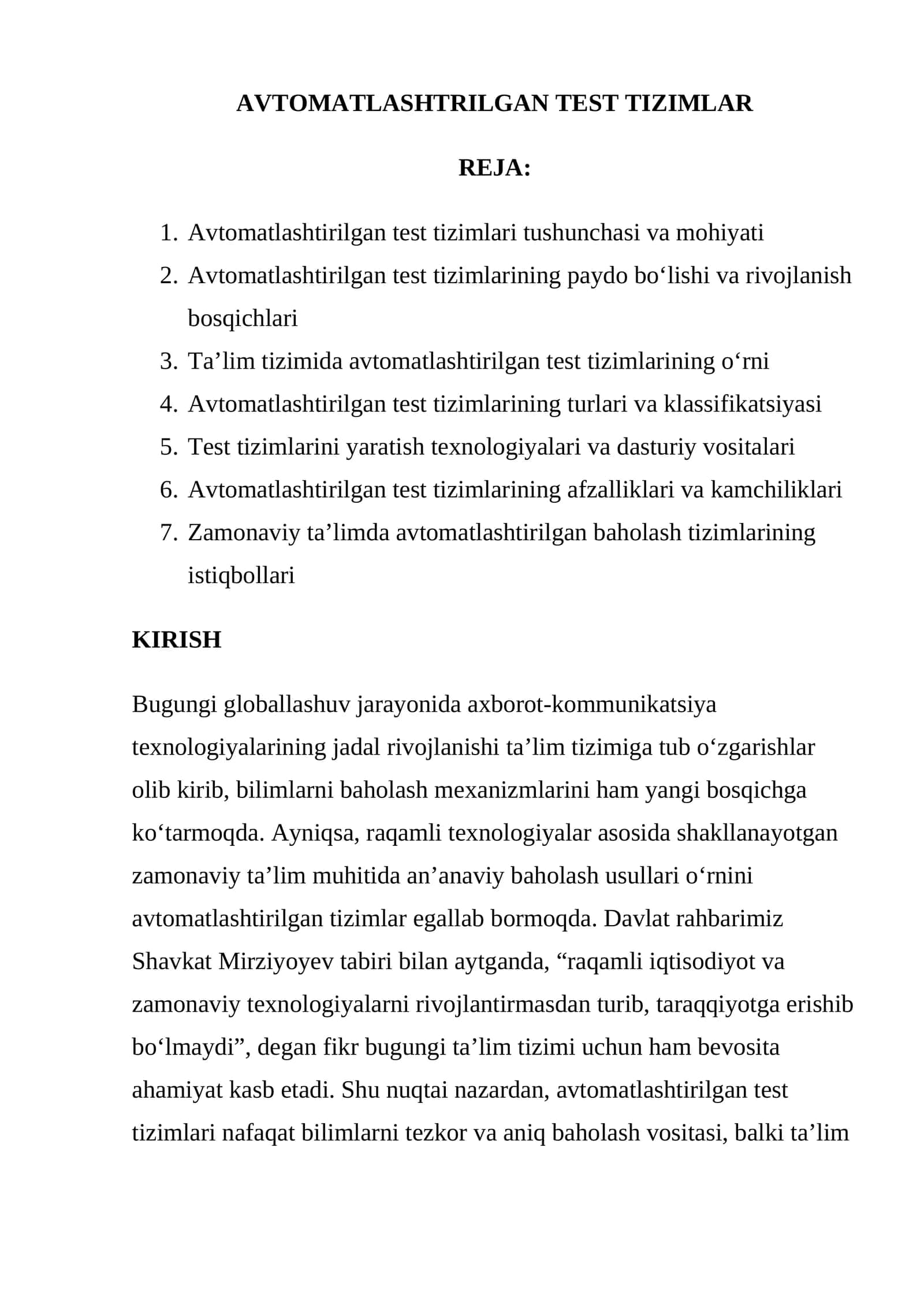AVTOMATLASHTRILGAN TEST TIZIMLAR 1