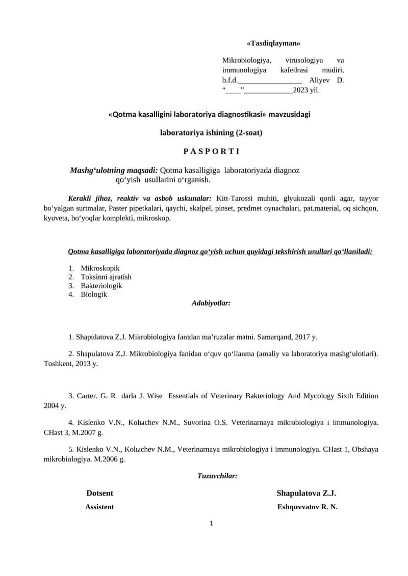 Qotma kasalligini laboratoriya diagnostikasi 1