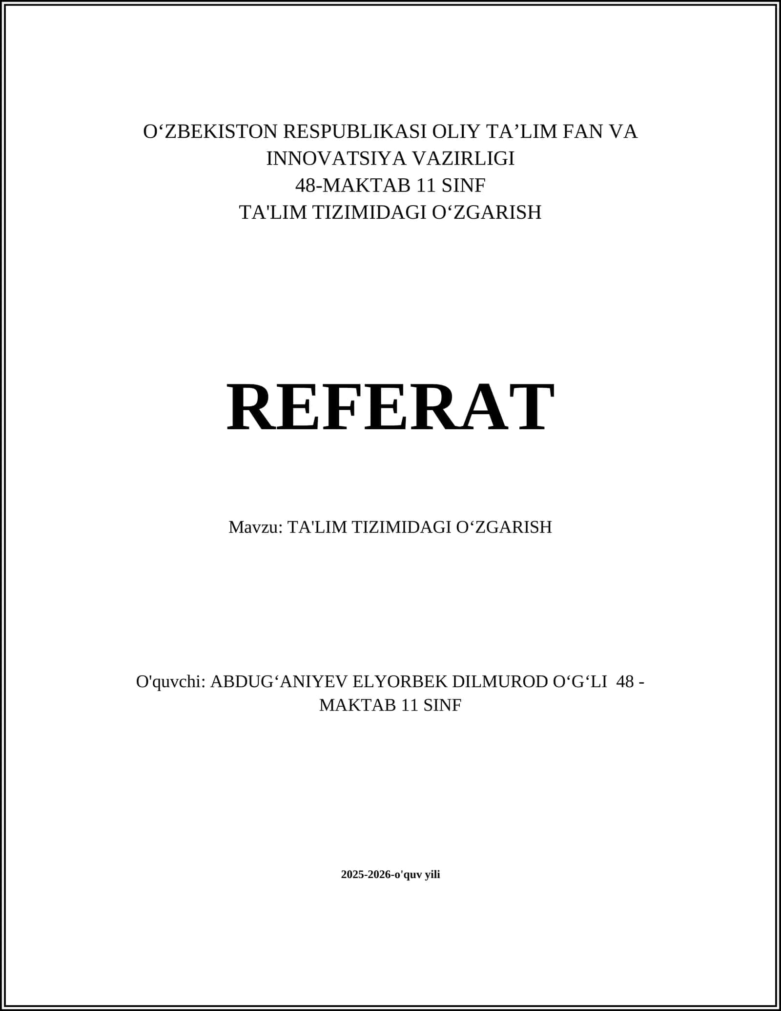 TA'LIM TIZIMIDAGI OʻZGARISH 1