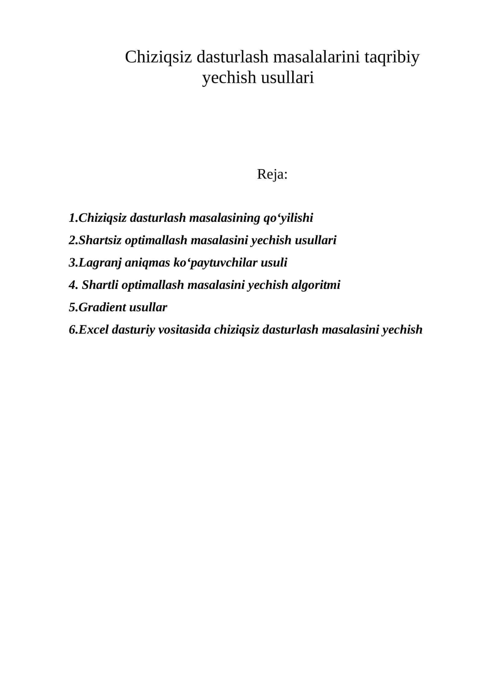 Chiziqsiz dasturlash masalalarini taqribiy yechish usullari 1