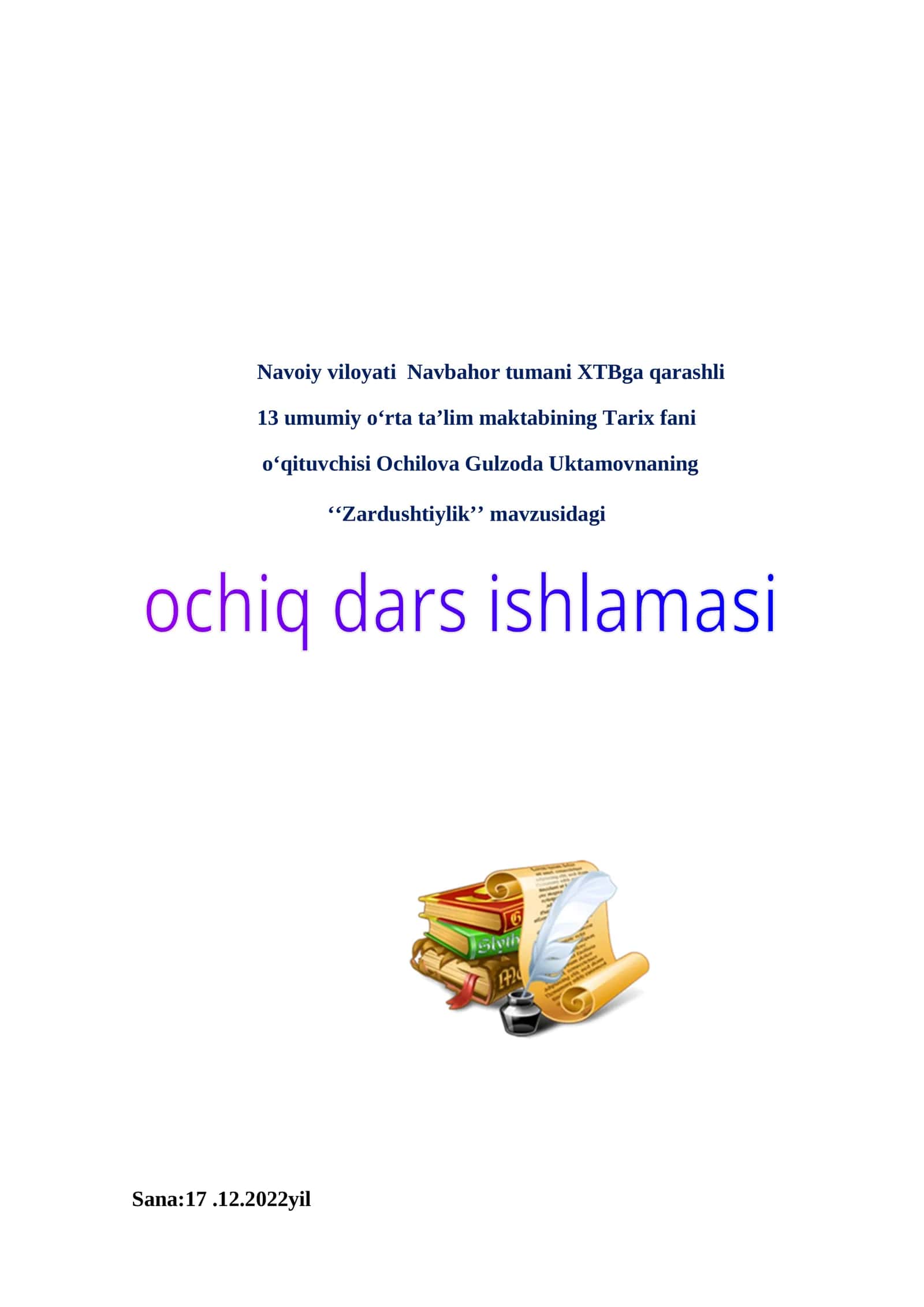 6-sinf Tarix fanidan Zardushtiylik mavzusida dars ishlanma 1
