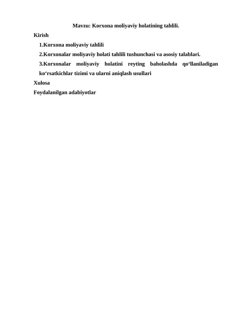 Korxona moliyaviy holatining tahlili 1