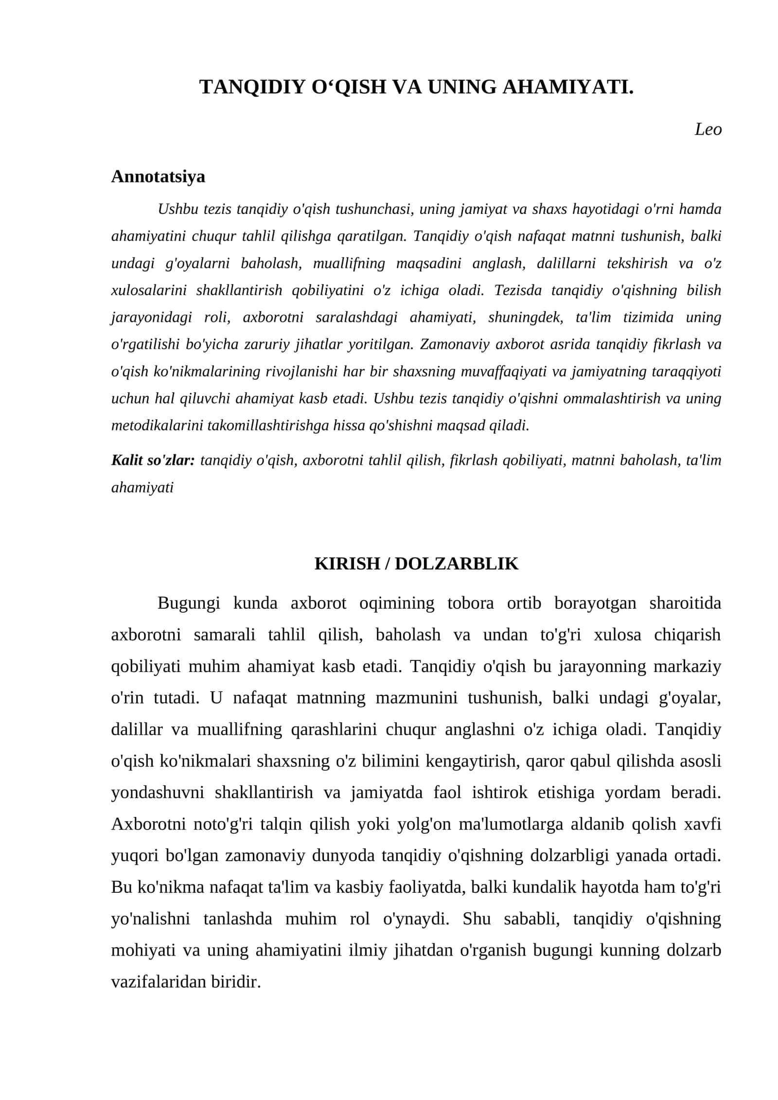 TANQIDIY O‘QISH VA UNING AHAMIYATI 1