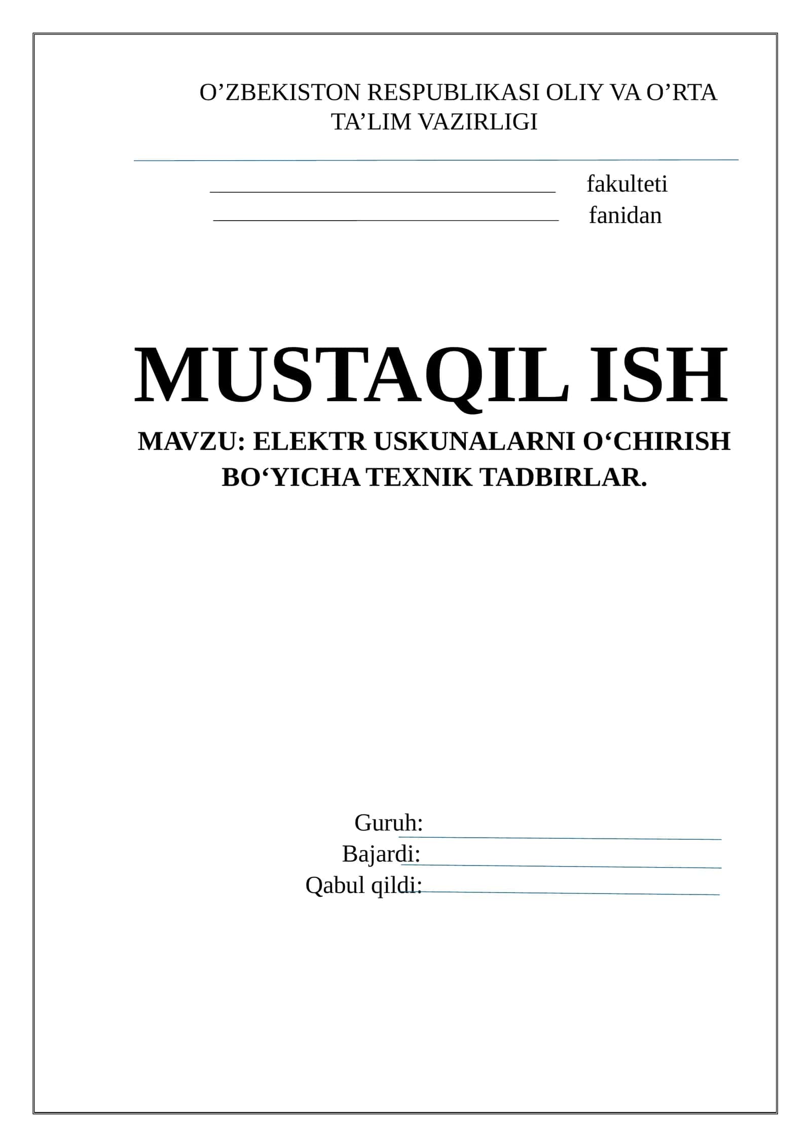 Elektr uskunalarni o‘chirish bo‘yicha texnik tadbirlar 1
