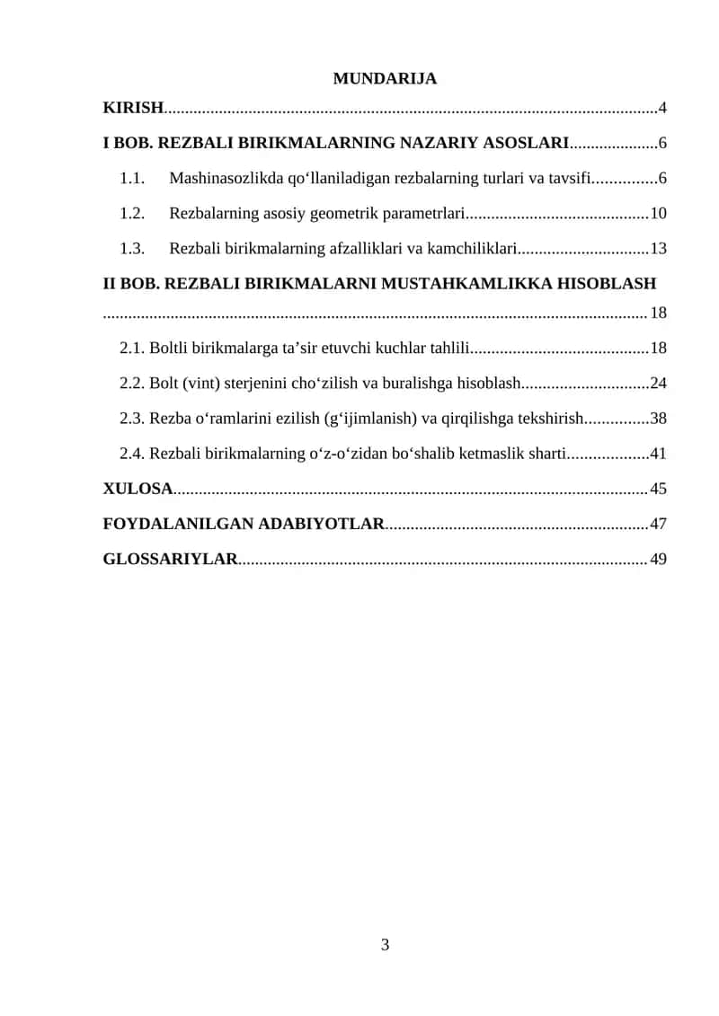 Rezbali birikmalarning nazariy asoslari 1