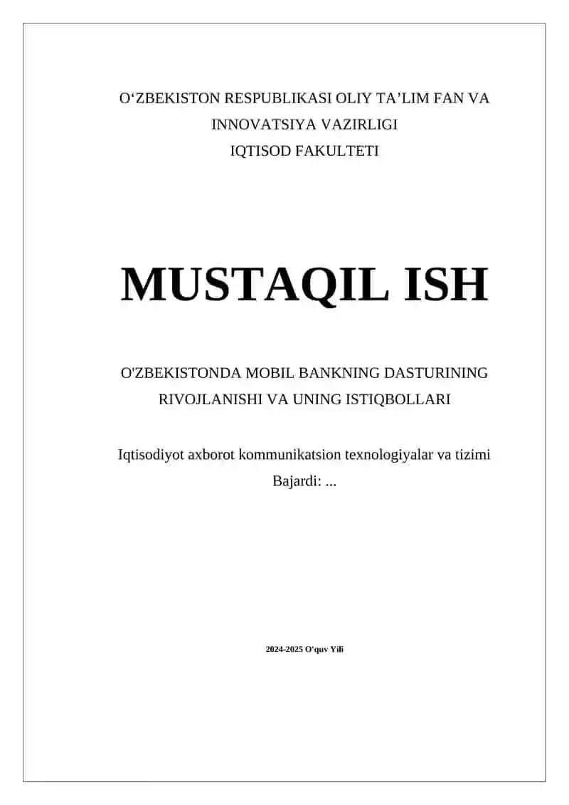 O'zbekistonda Mobil Bankning Dasturining Rivojlanishi va Uning Istiqbollari
