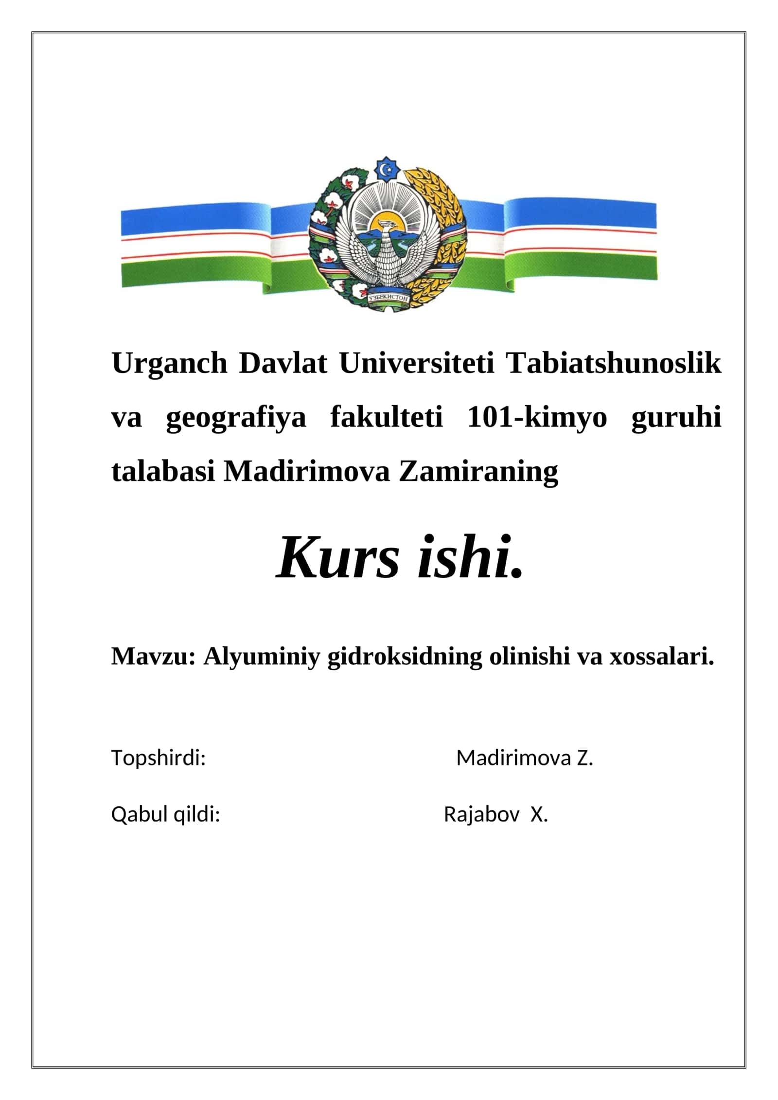 Alyuminiy gidroksidning olinishi va xossalari 1