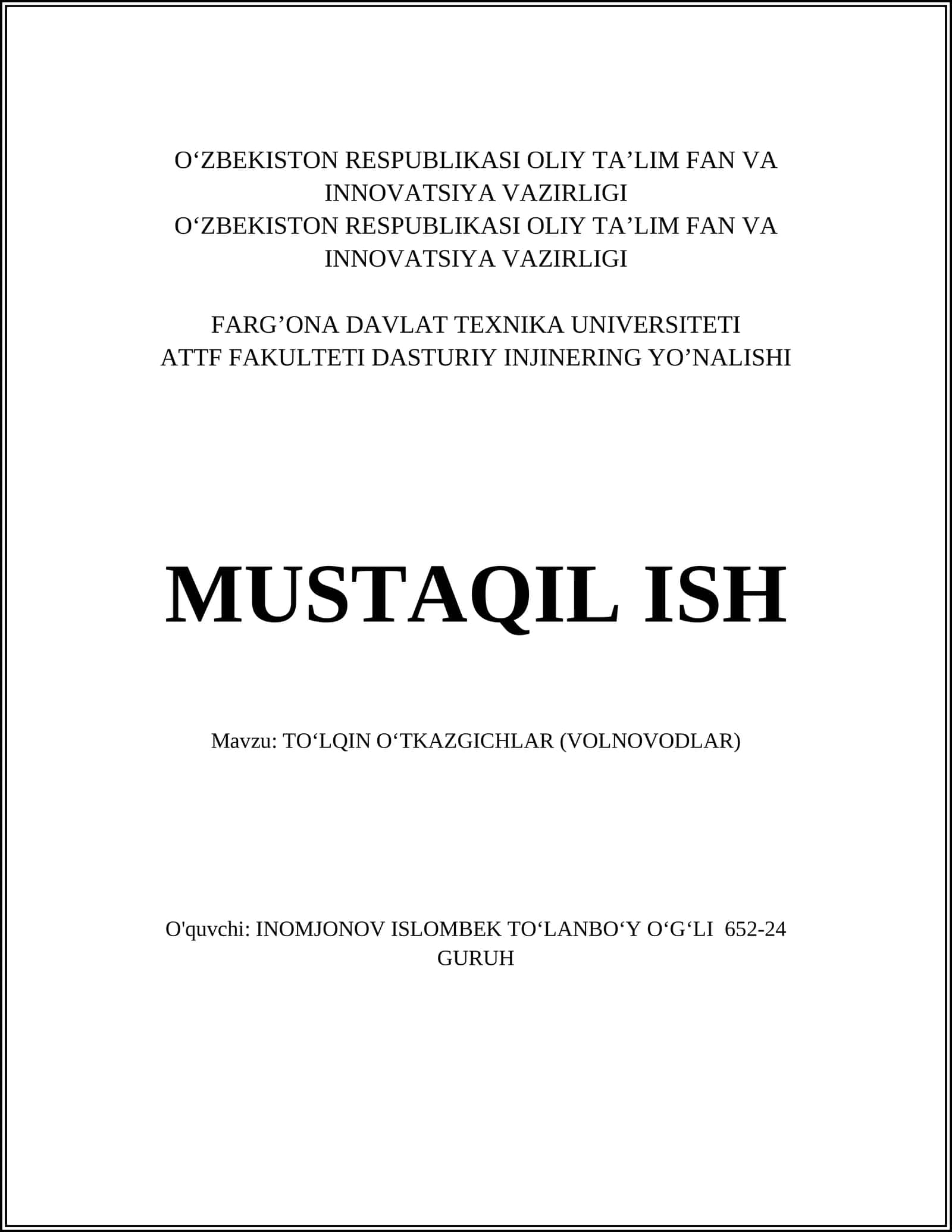 TO‘LQIN O‘TKAZGICHLAR (VOLNOVODLAR) 1