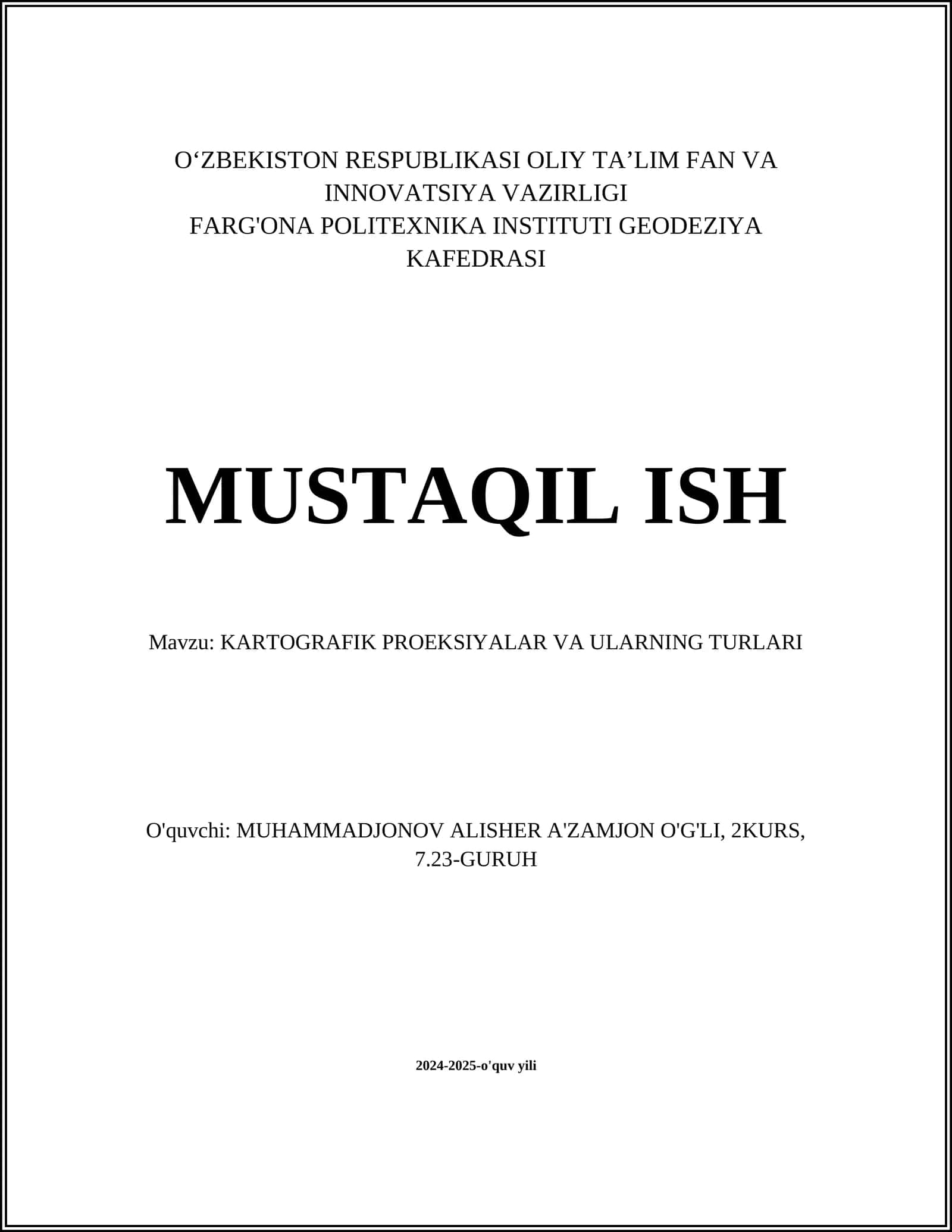 KARTOGRAFIK PROEKSIYALAR VA ULARNING TURLARI 1