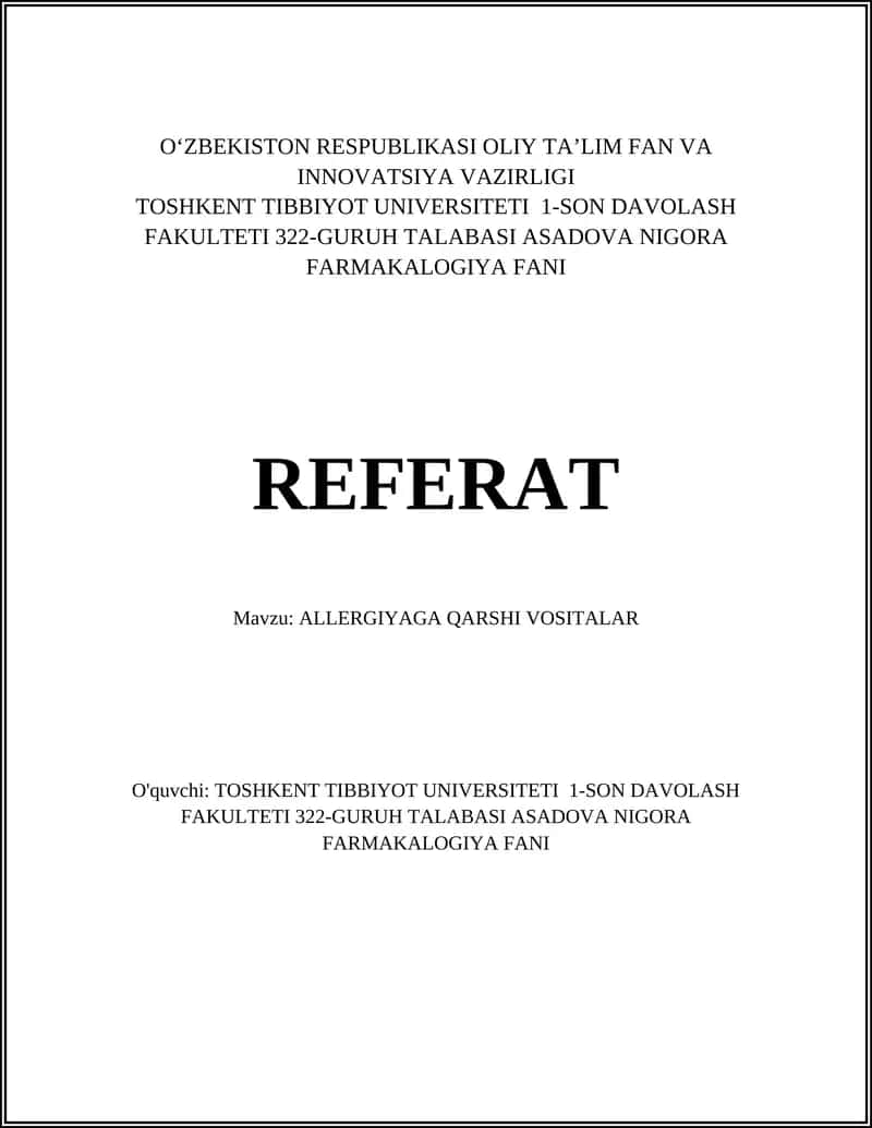 ALLERGIYAGA QARSHI VOSITALAR 1