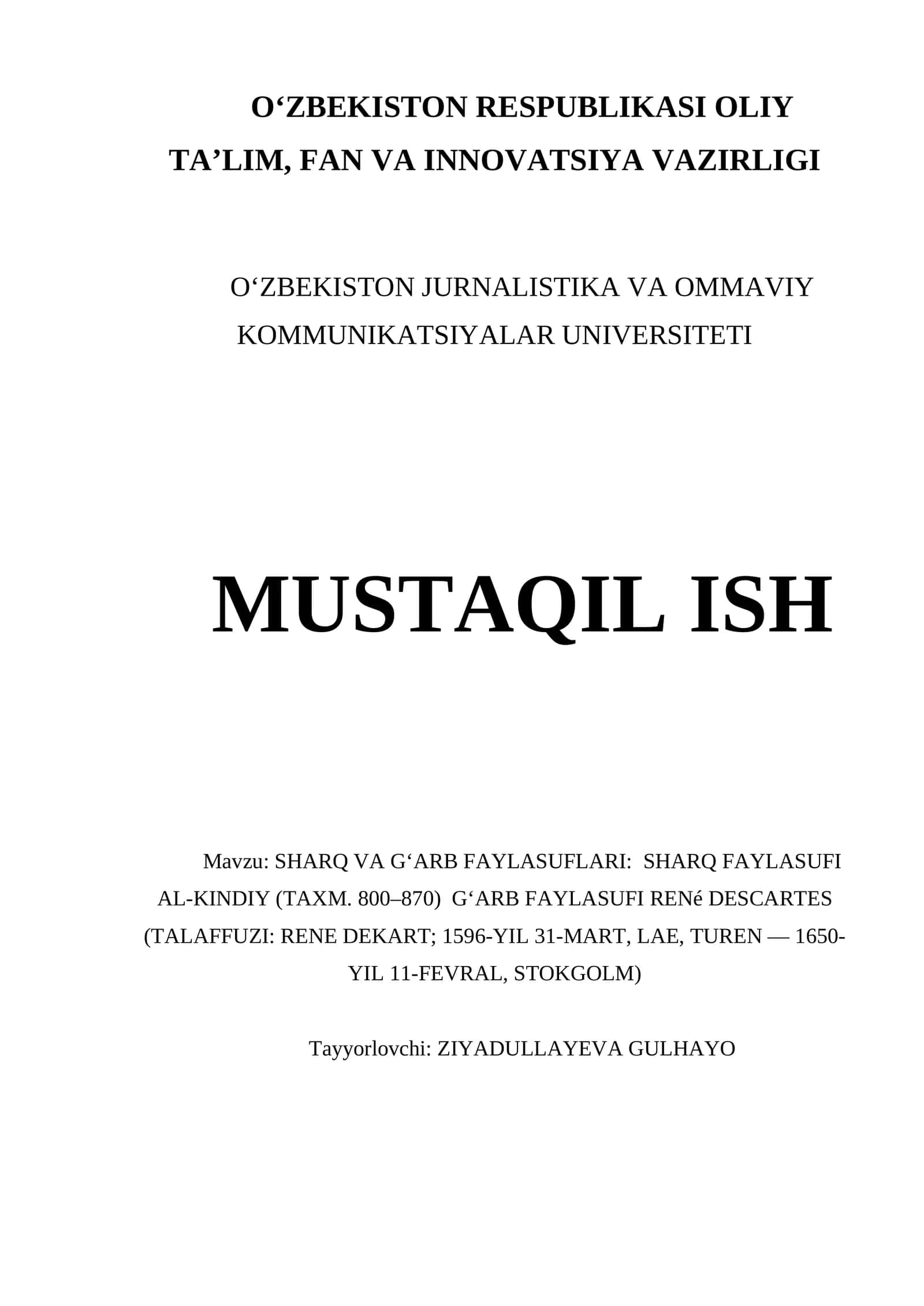 SHARQ VA GʻARB FAYLASUFLARI 1