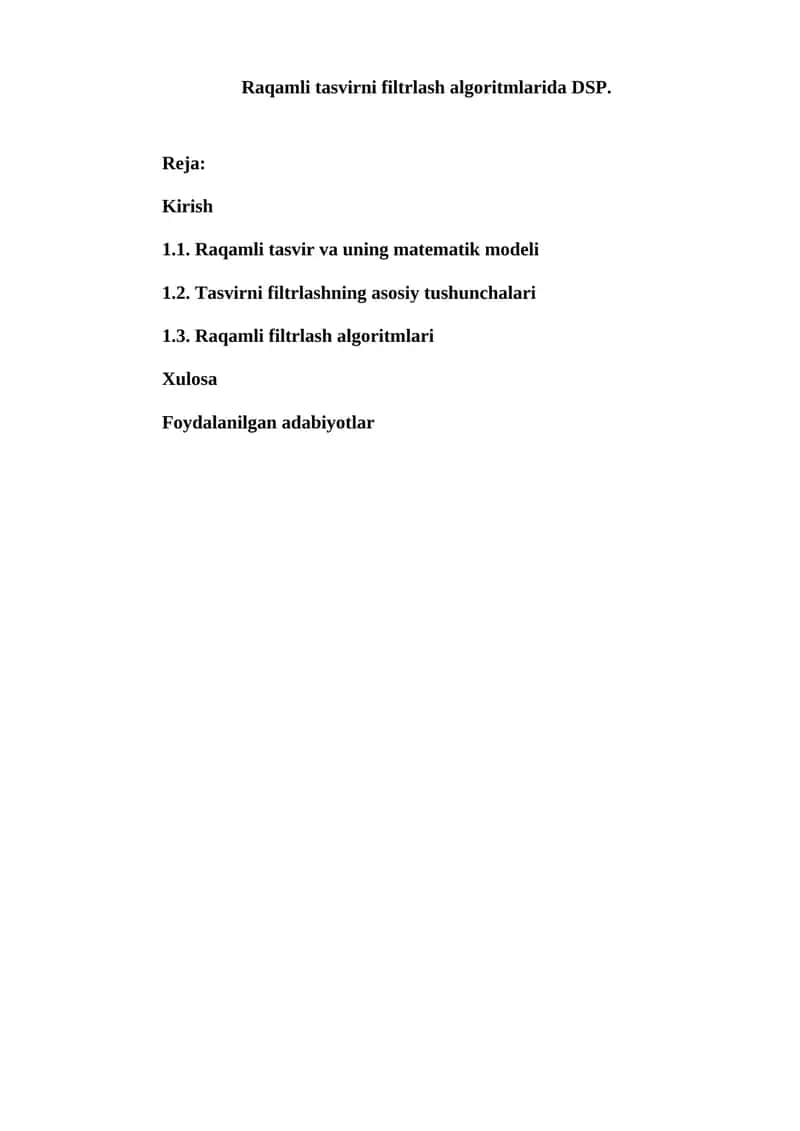Raqamli tasvirni filtrlash algoritmlarida DSP 1