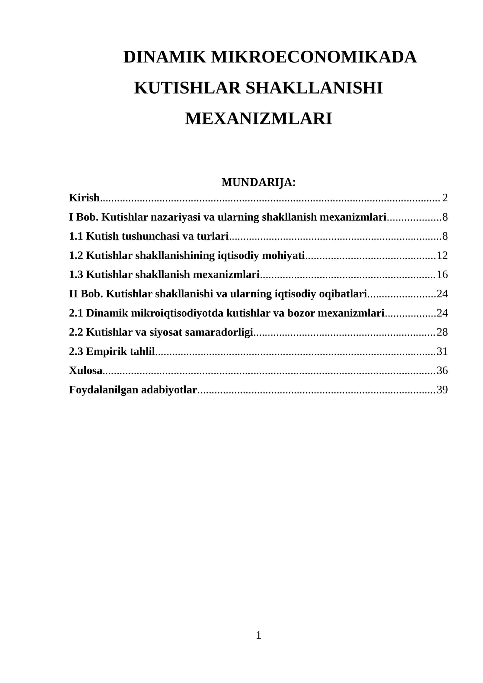 DINAMIK MIKROECONOMIKADA KUTISHLAR SHAKLLANISHI MEXANIZMLARI 1