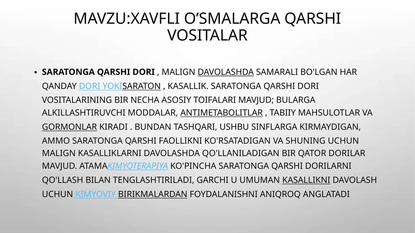 Xavfli o'smalarga qarshi vositalar 1