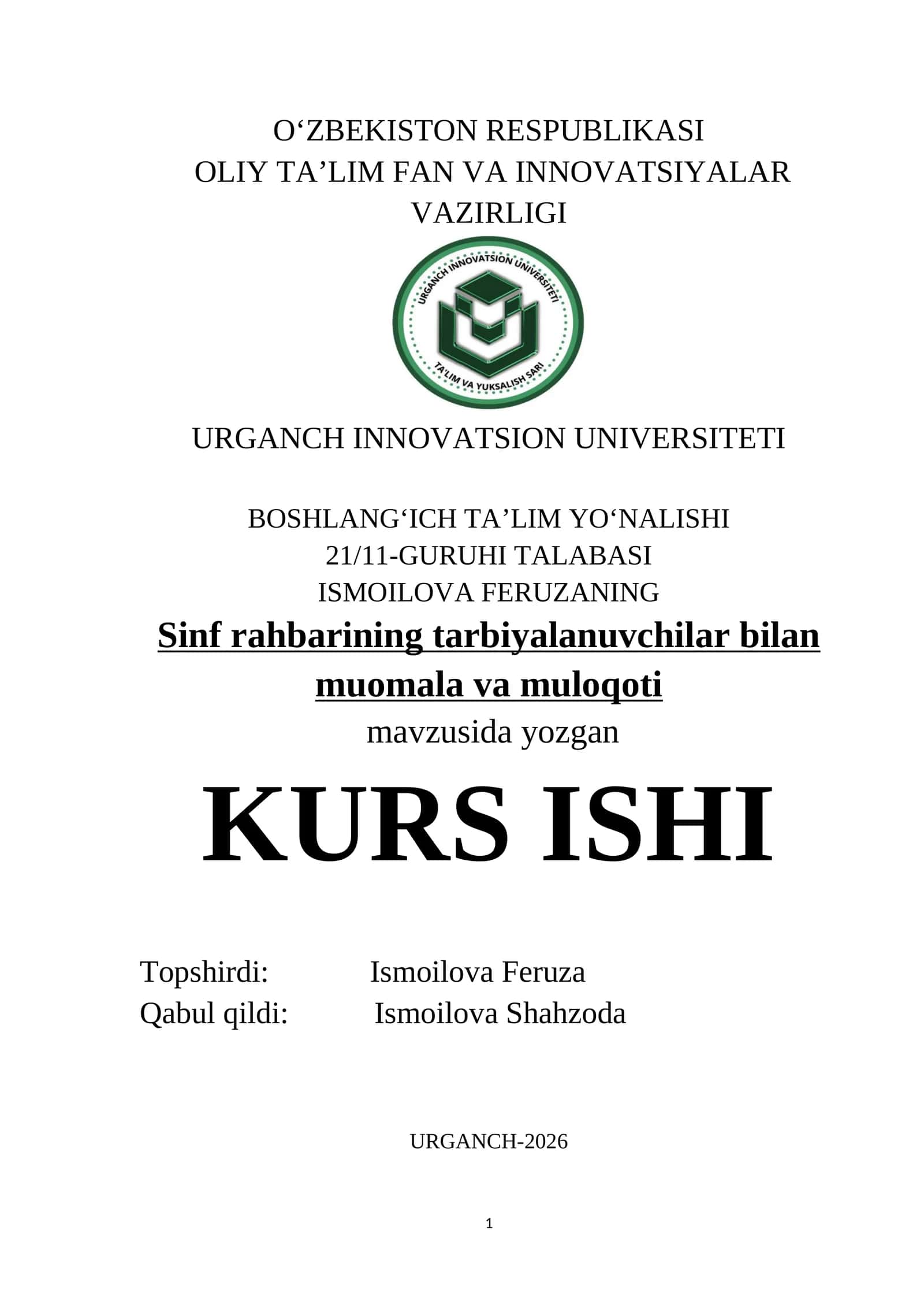 Sinf rahbarining tarbiyalanuvchilar bilan muomala va muloqoti 1