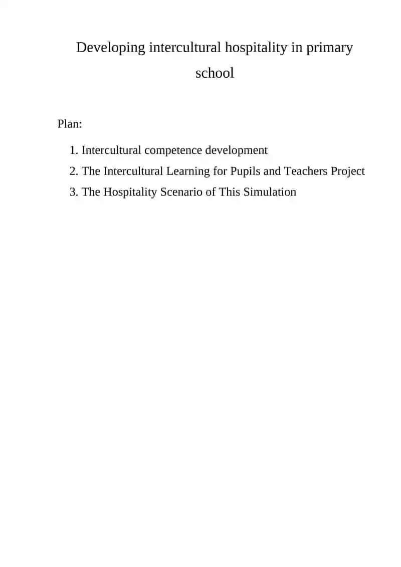 Intercultural Hospitality Development in Primary School