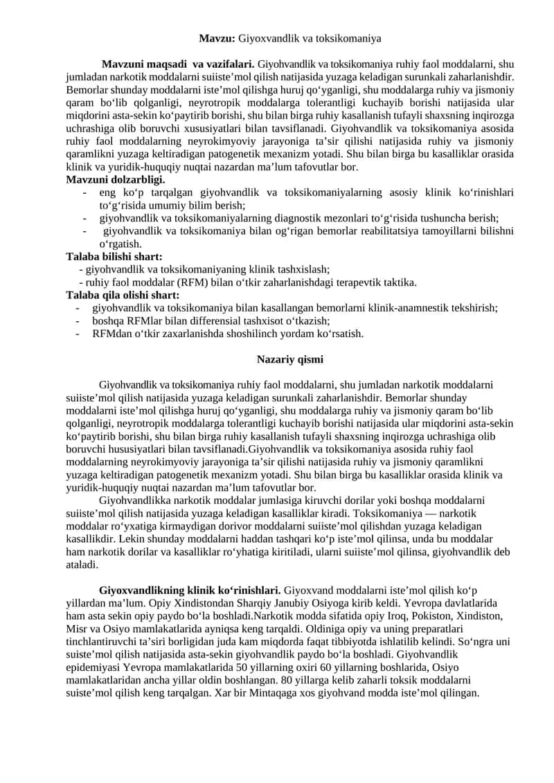 Giyoxvandlik va toksikomaniya 1