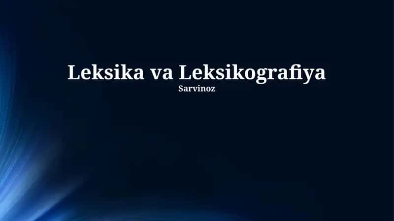 Leksika va Leksikografiya 1