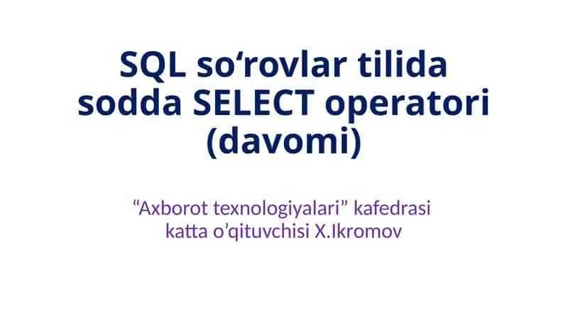 SQL SELECT DISTINCT Operatori 1