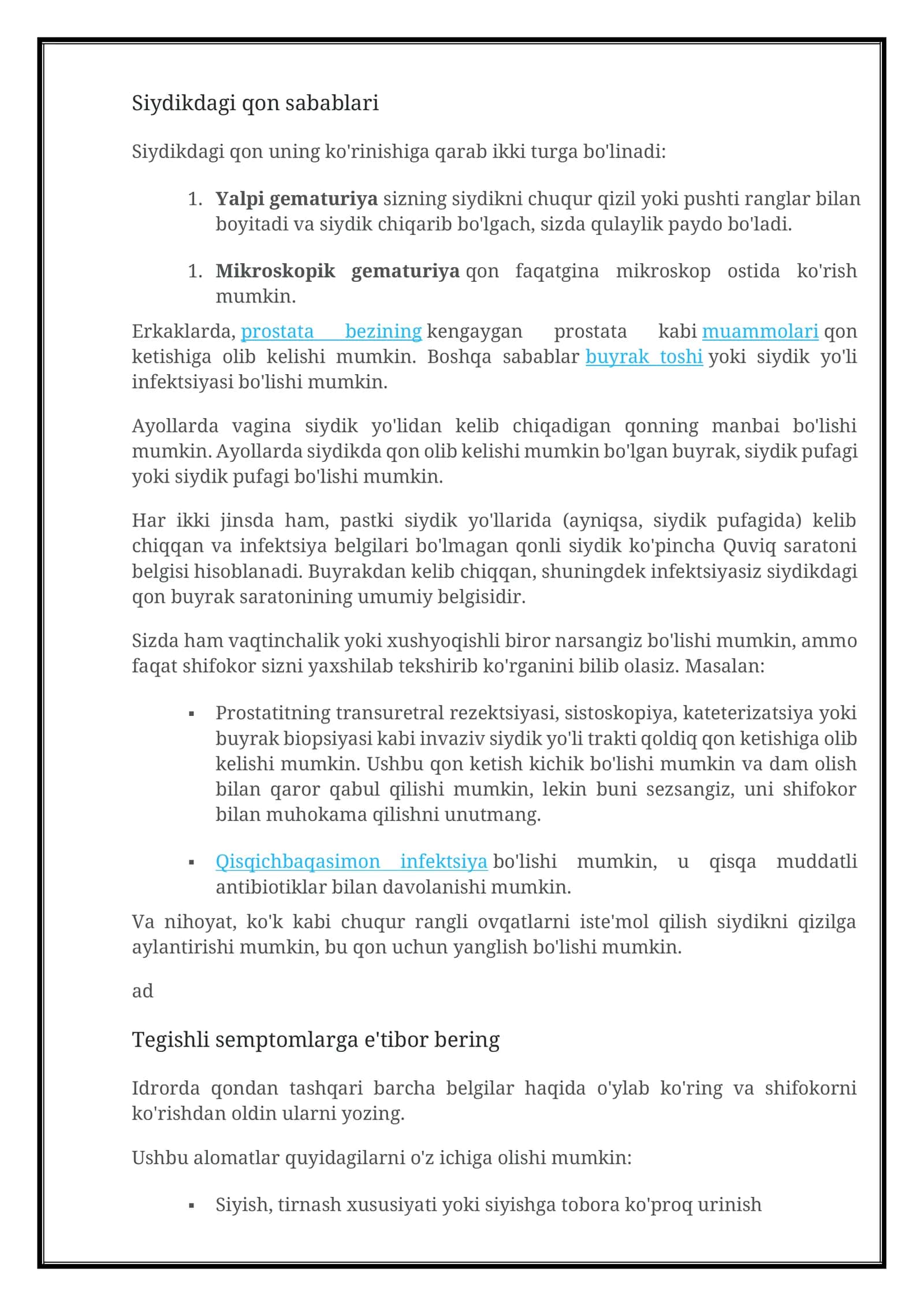 Siydikdagi qon sabablari 1