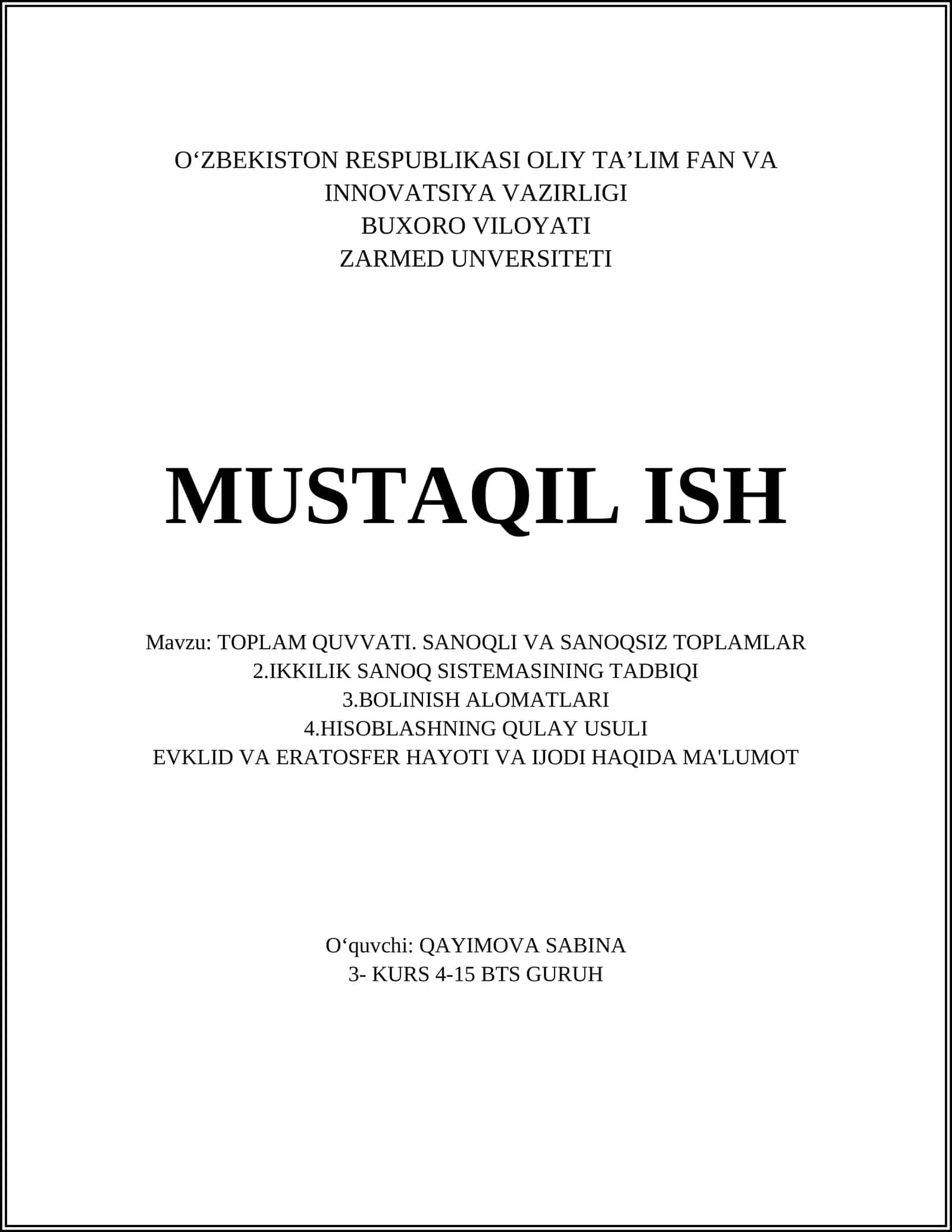 Toplam quvvati va uning xususiyatlari 1