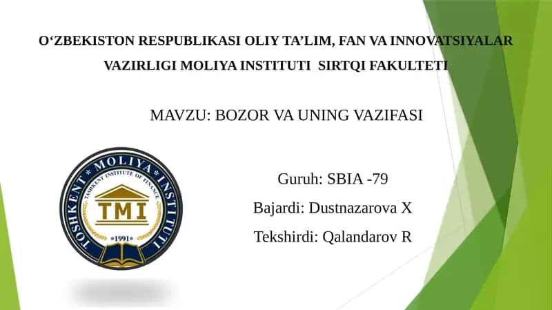 BOZOR VA UNING VAZIFASI 1