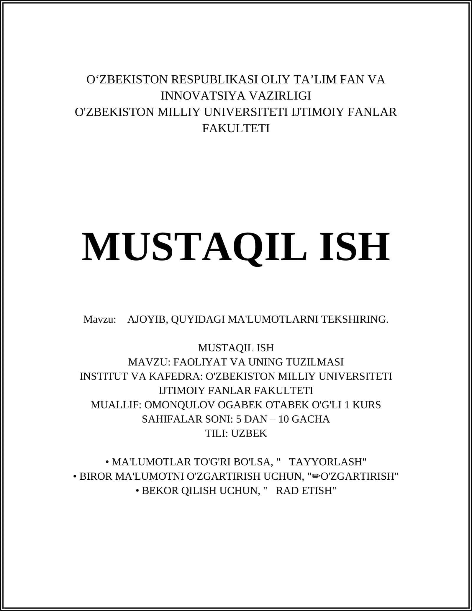 FAOLIYAT VA UNING TUZILMASI 1