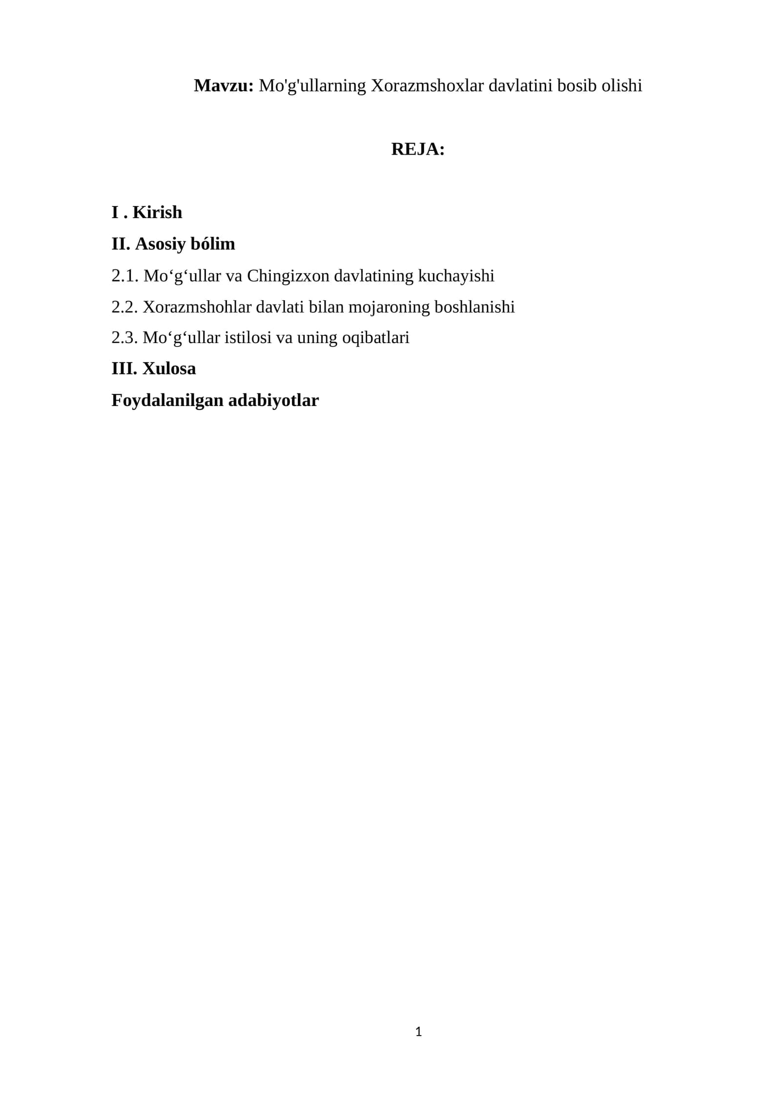 Mo'g'ullarning Xorazmshoxlar davlatini bosib olishi 1