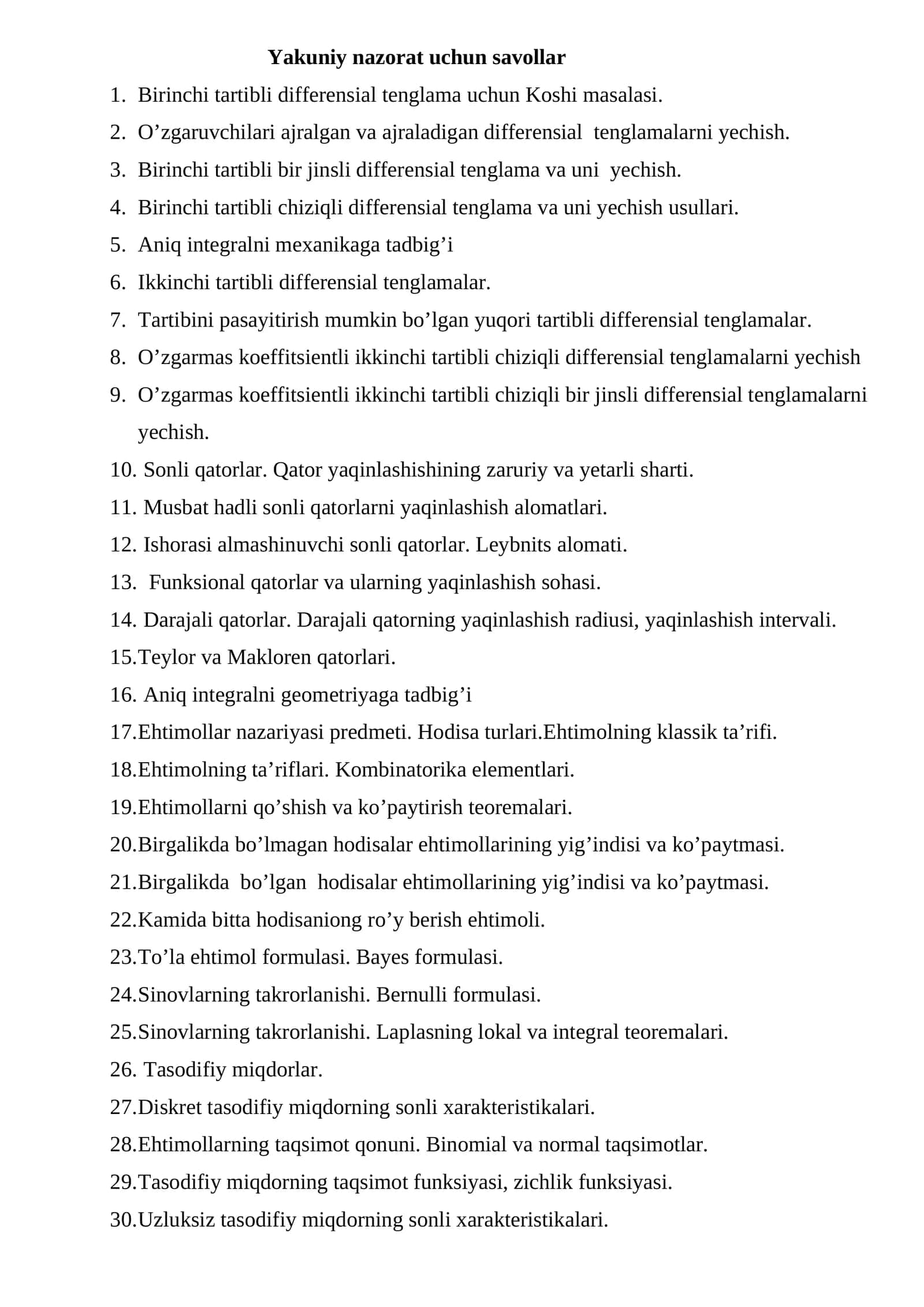 Yakuniy nazorat uchun savollar 1