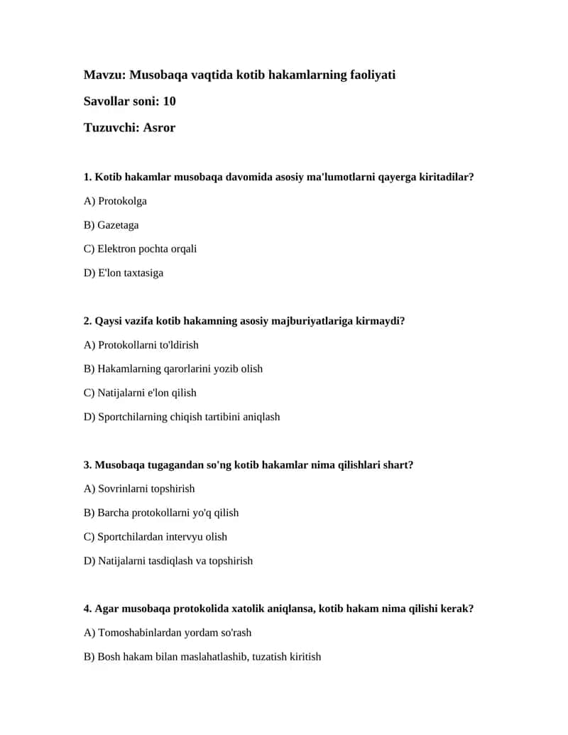 Musobaqa vaqtida kotib hakamlarning faoliyati 1