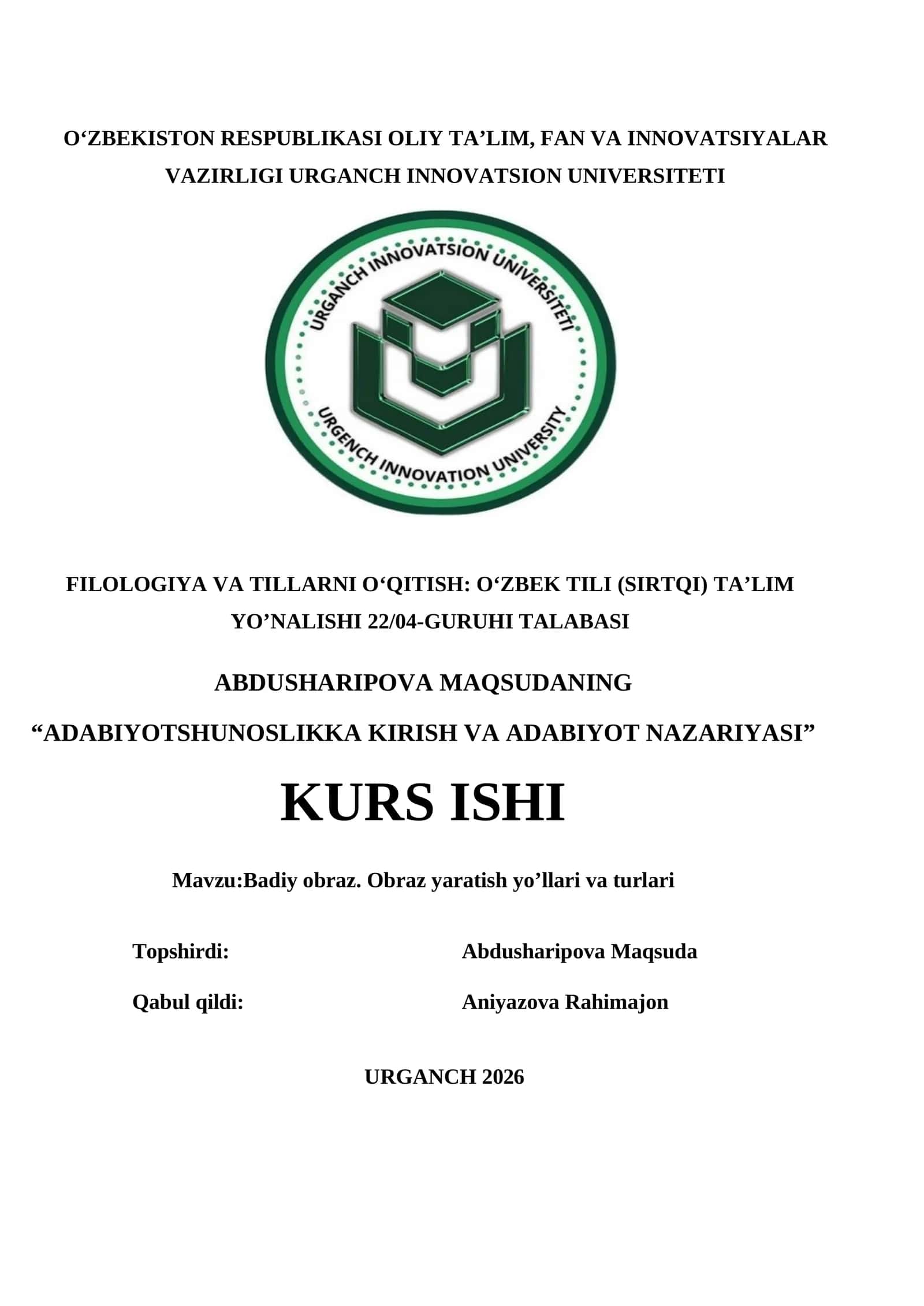 Badiy obraz. Obraz yaratish yo’llari va turlari 1