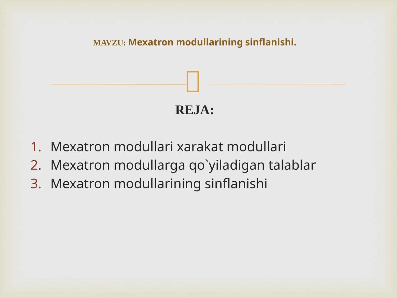 Mexatron modullarining sinflanishi 1
