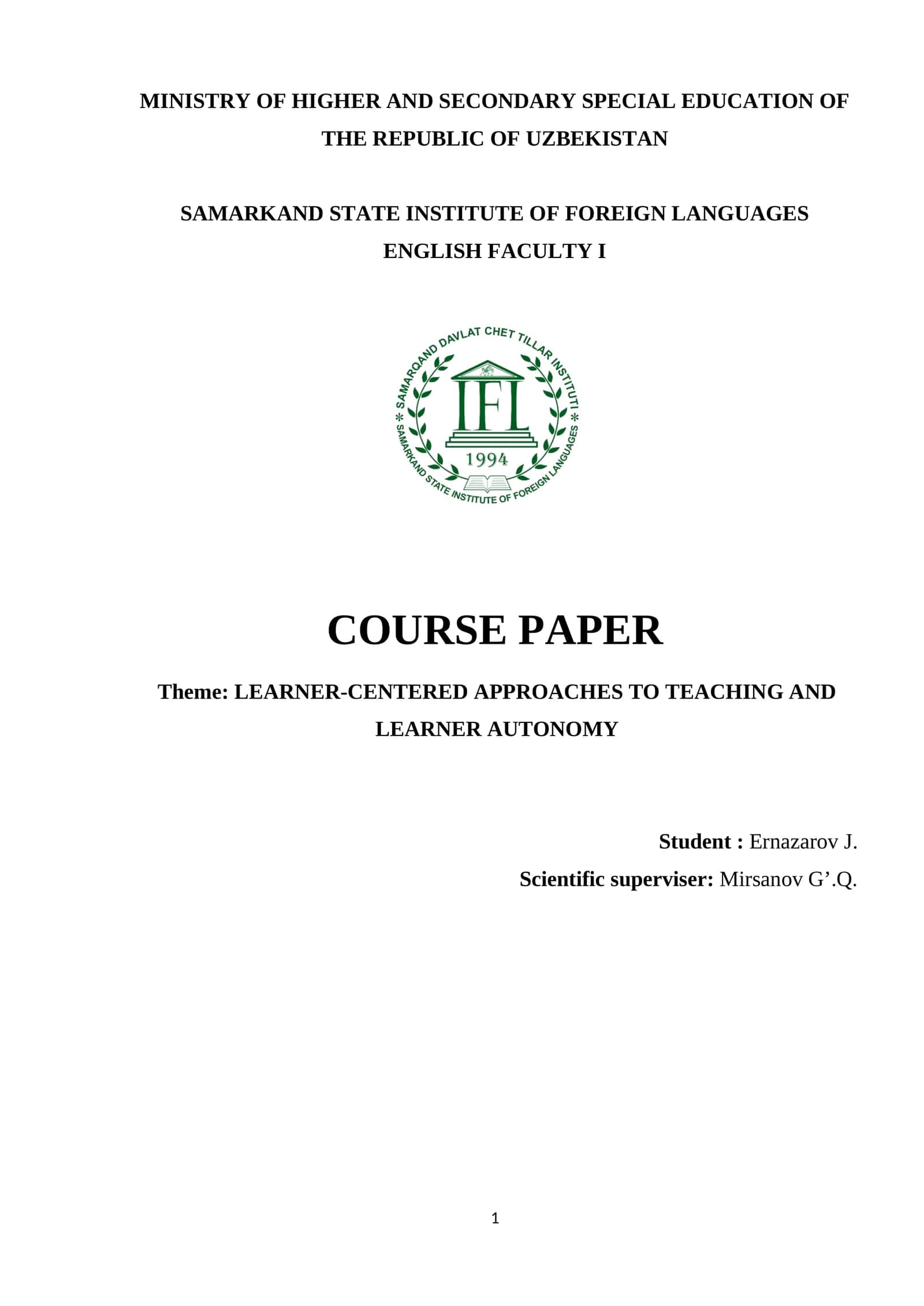 COURSE PAPER 1