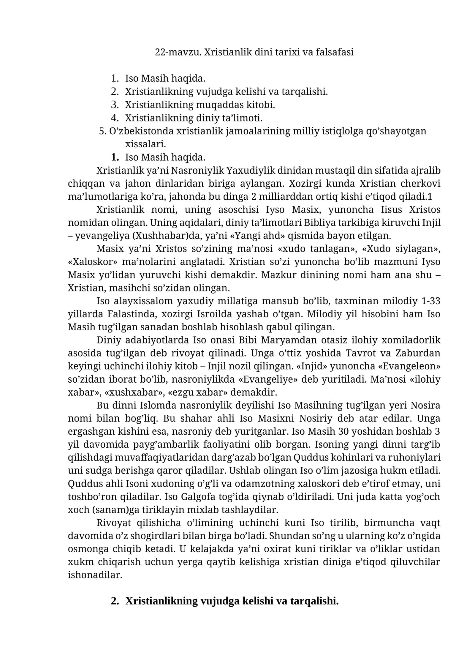 Xristianlik dini tarixi va falsafasi 1
