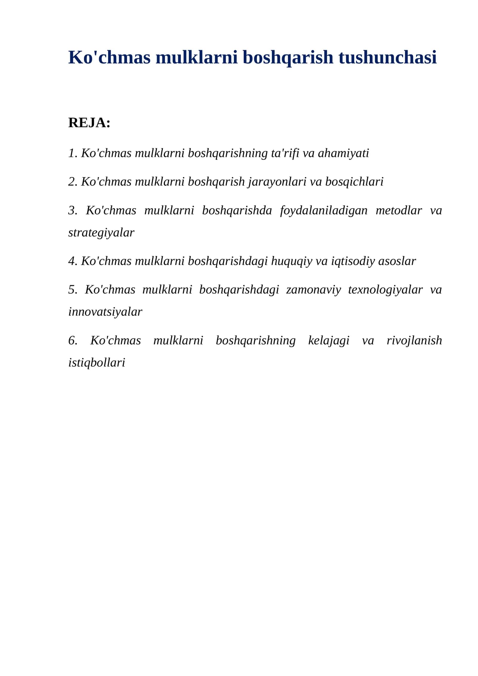 Ko'chmas mulklarni boshqarish tushunchasi 1