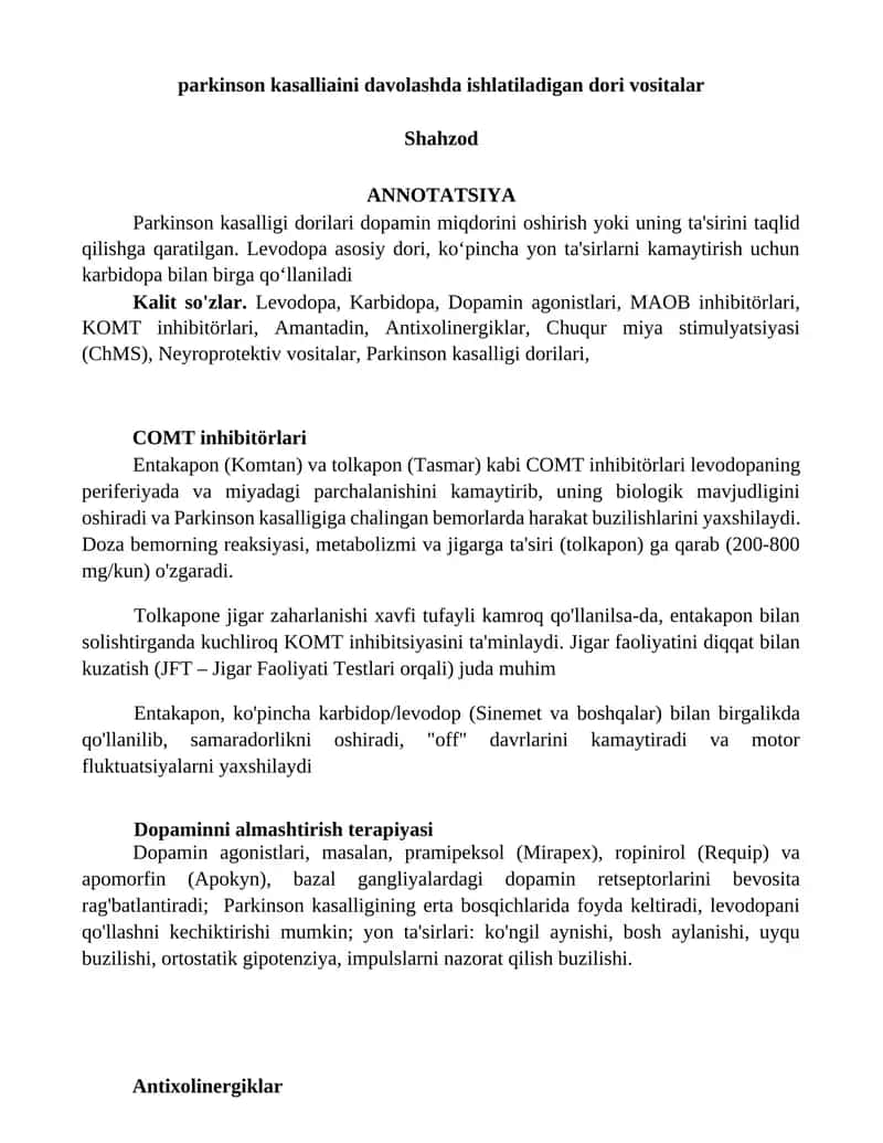 Parkinson kasalligi dorilari 1
