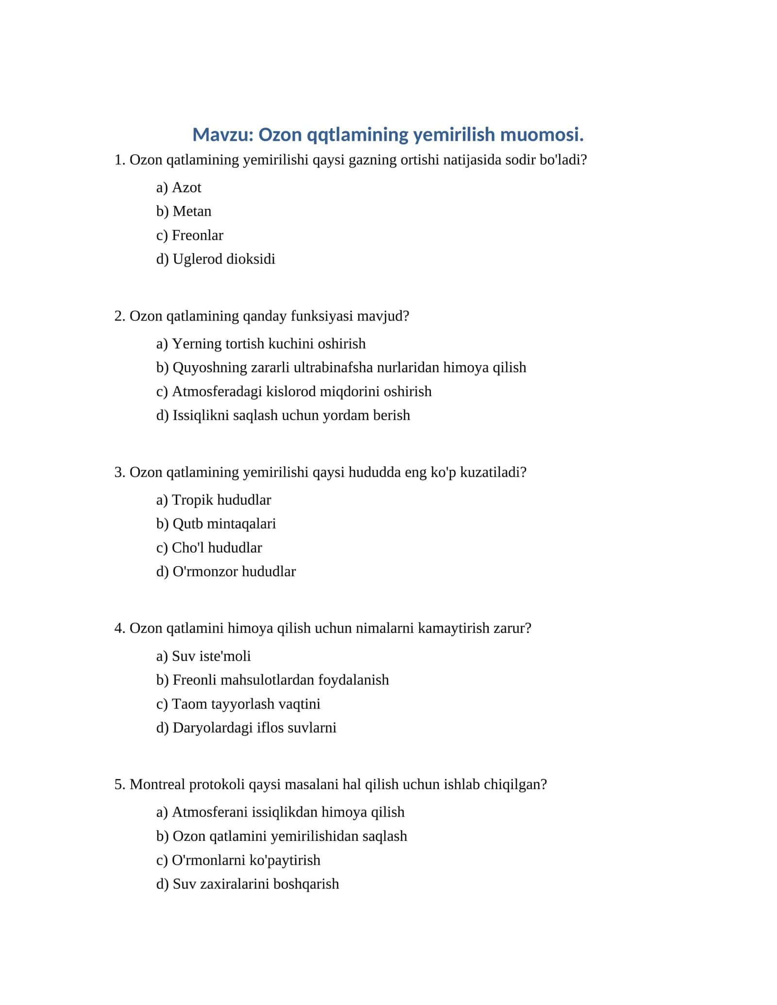 Ozon qqtlamining yemirilish muomosi 1