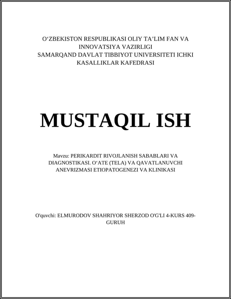 PERIKARDIT RIVOJLANISH SABABLARI VA DIAGNOSTIKASI 1