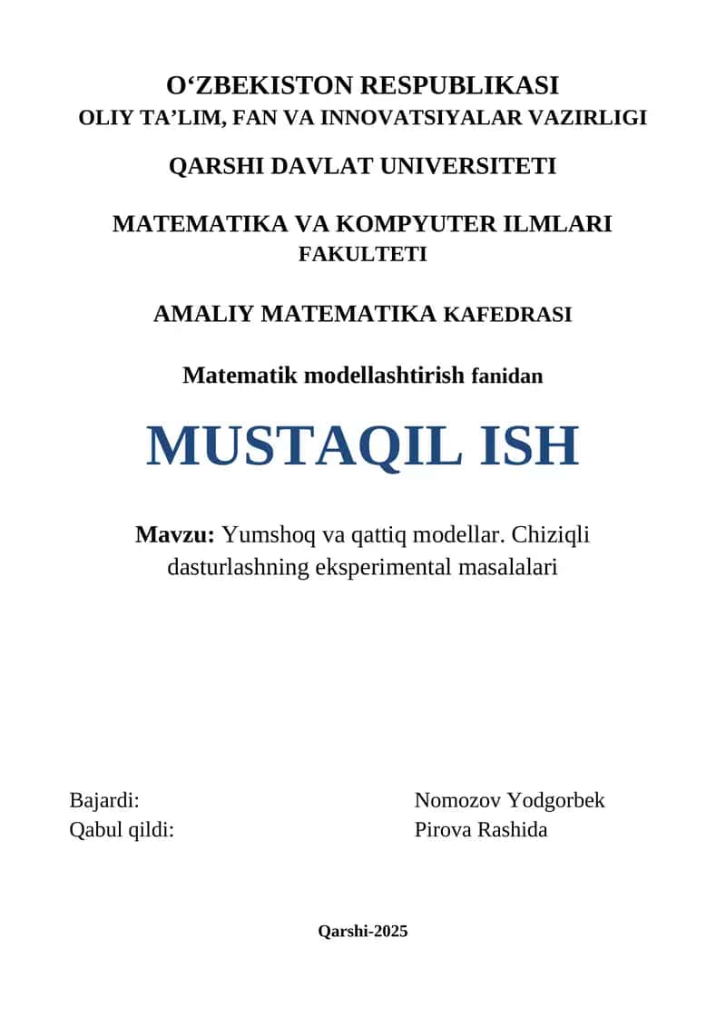 Matematik modellashtirish fanidan 1