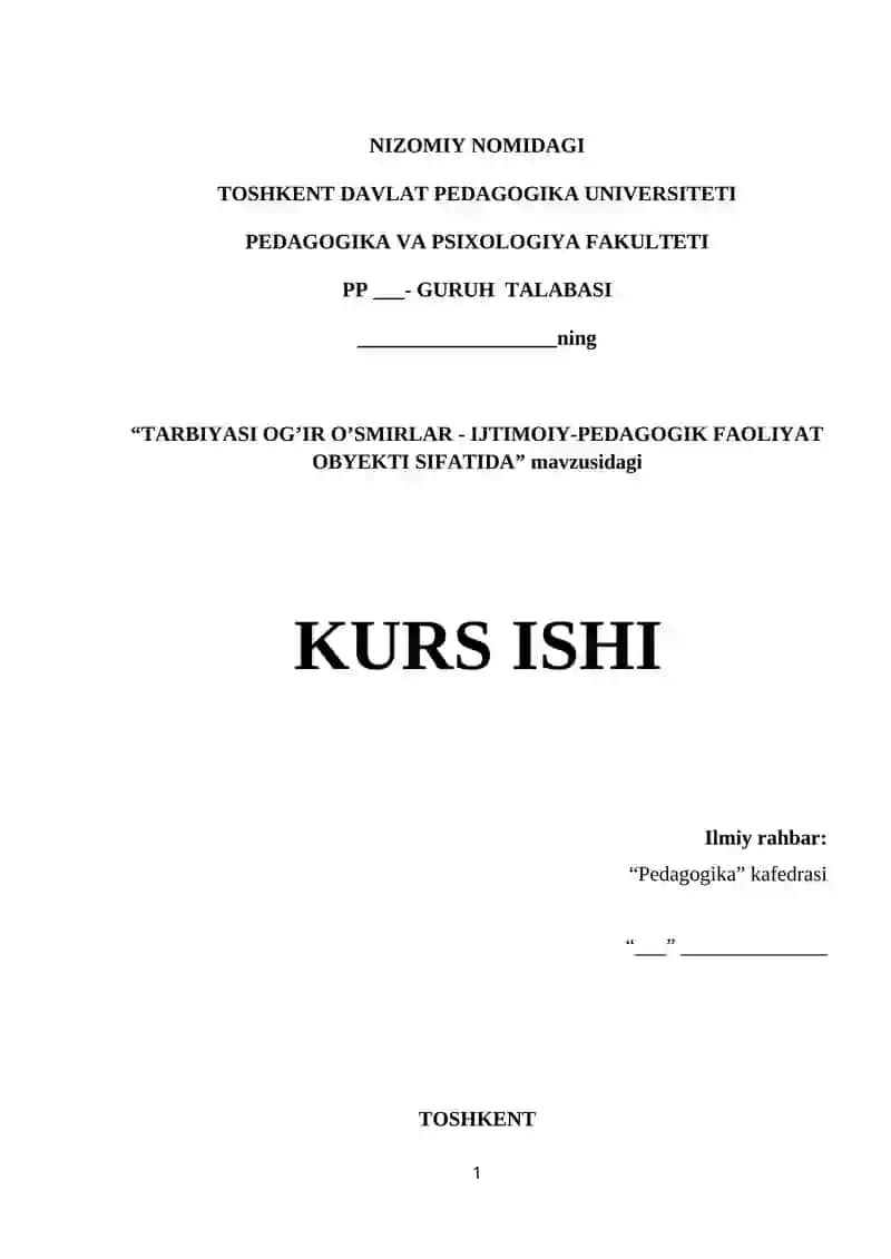 TARBIYASI OG’IR O’SMIRLAR - IJTIMOIY-PEDAGOGIK FAOLIYAT OBYEKTI SIFATIDA