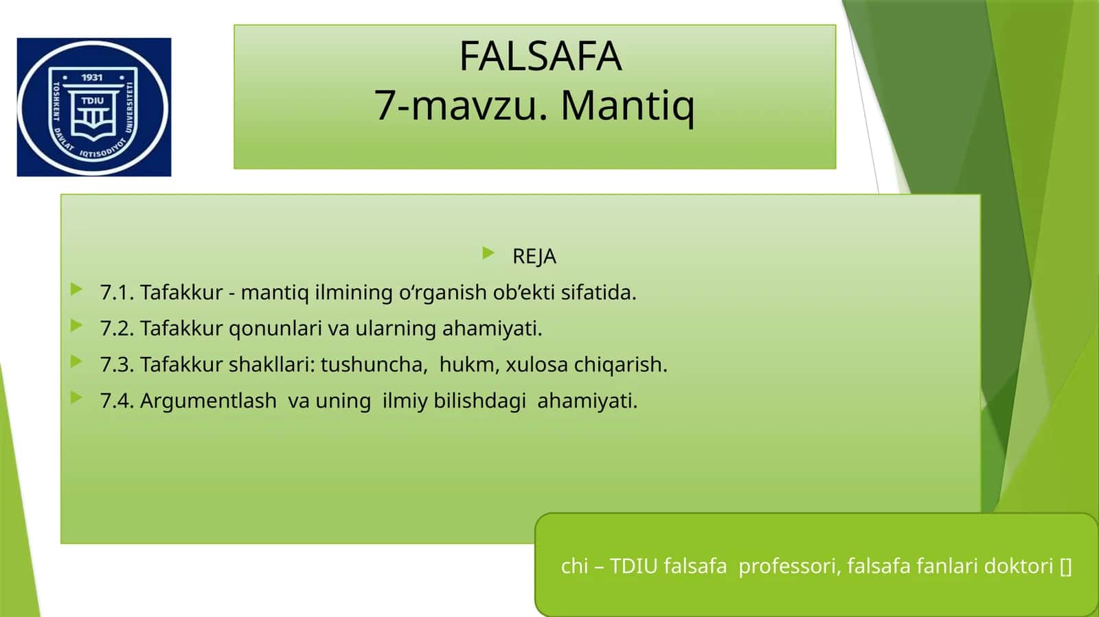 FALSAFA7-mavzu. Мantiq 1