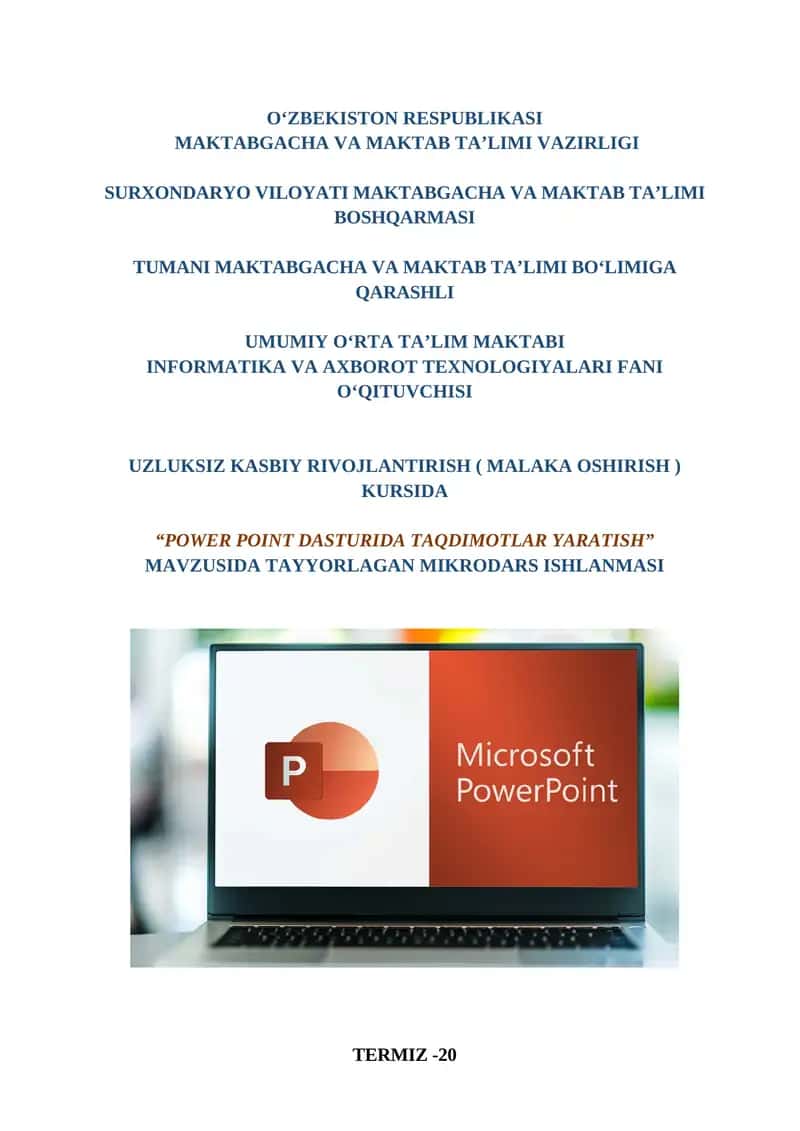 POWER POINT DASTURIDA TAQDIMOTLAR YARATISH 1