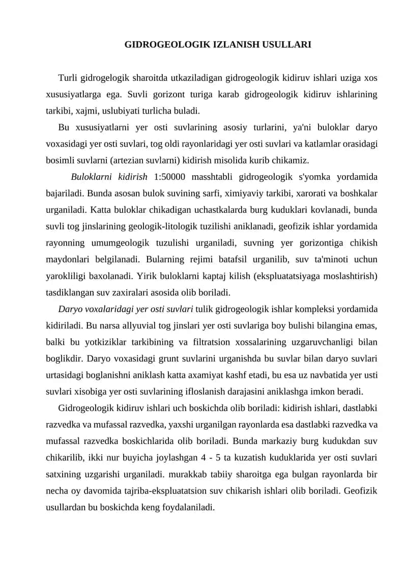 GIDROGEOLOGIK IZLANISH USULLARI 1