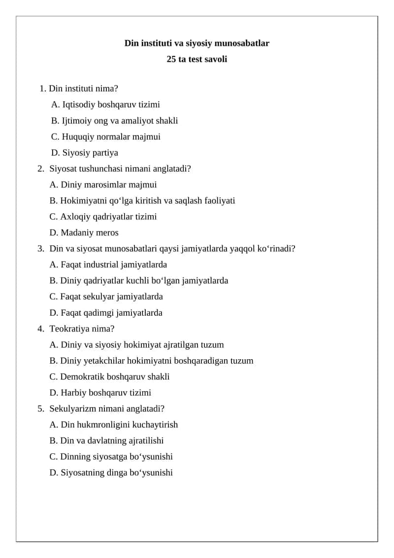 Din instituti va siyosiy munosabatlar 1