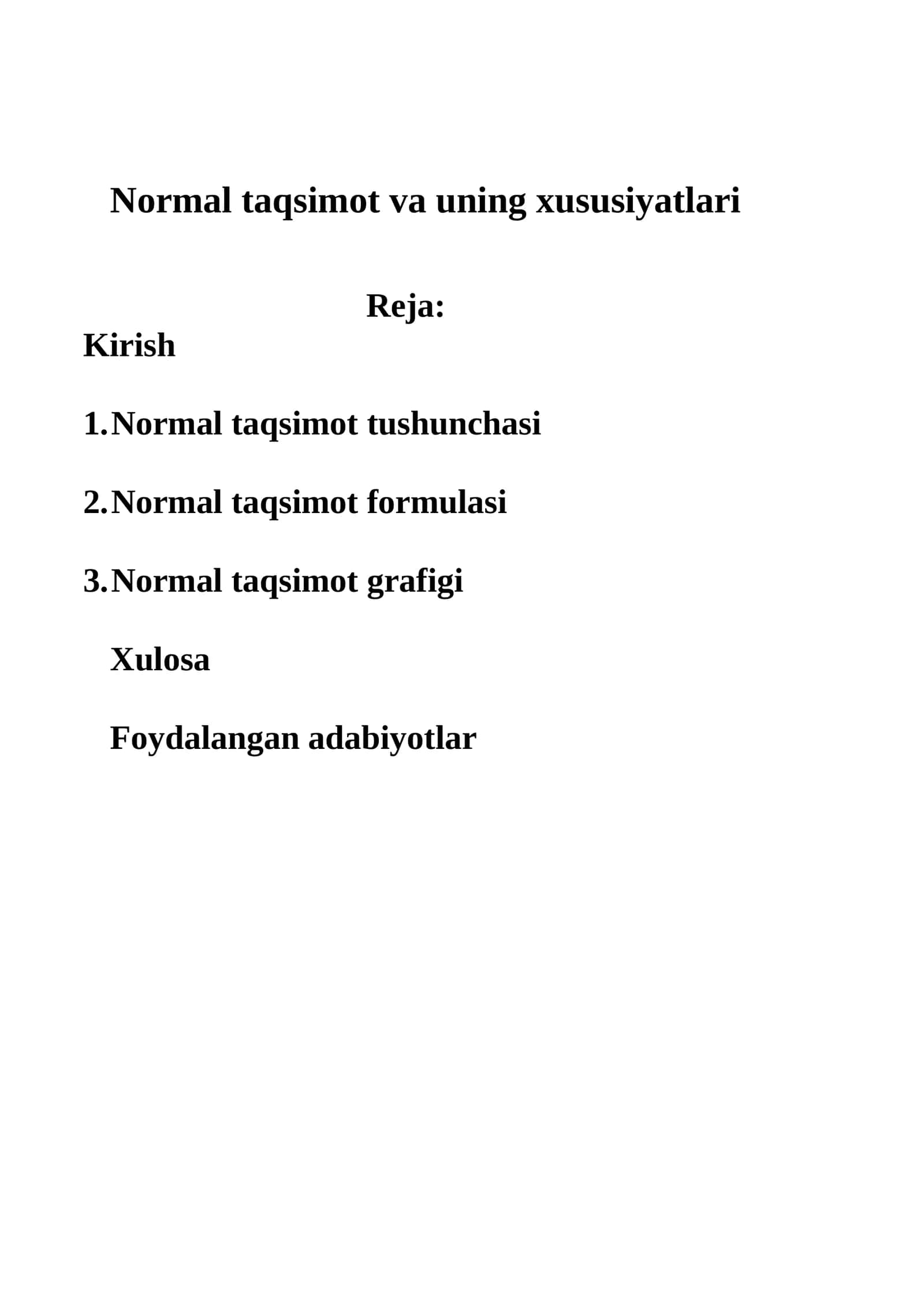 Normal taqsimot va uning xususiyatlari 1