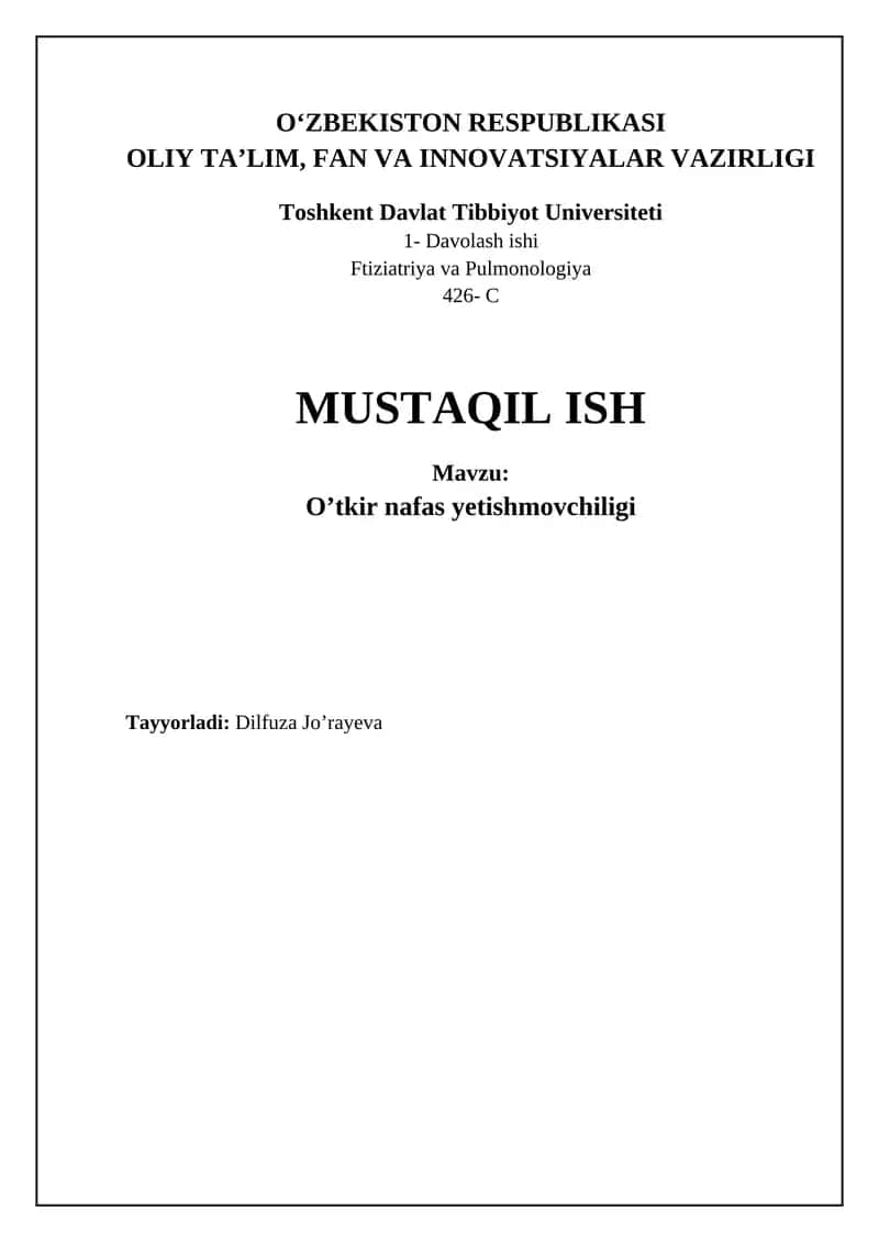 O'tkir nafas yetishmovchiligi: Ta'rif va Etiologiya 1