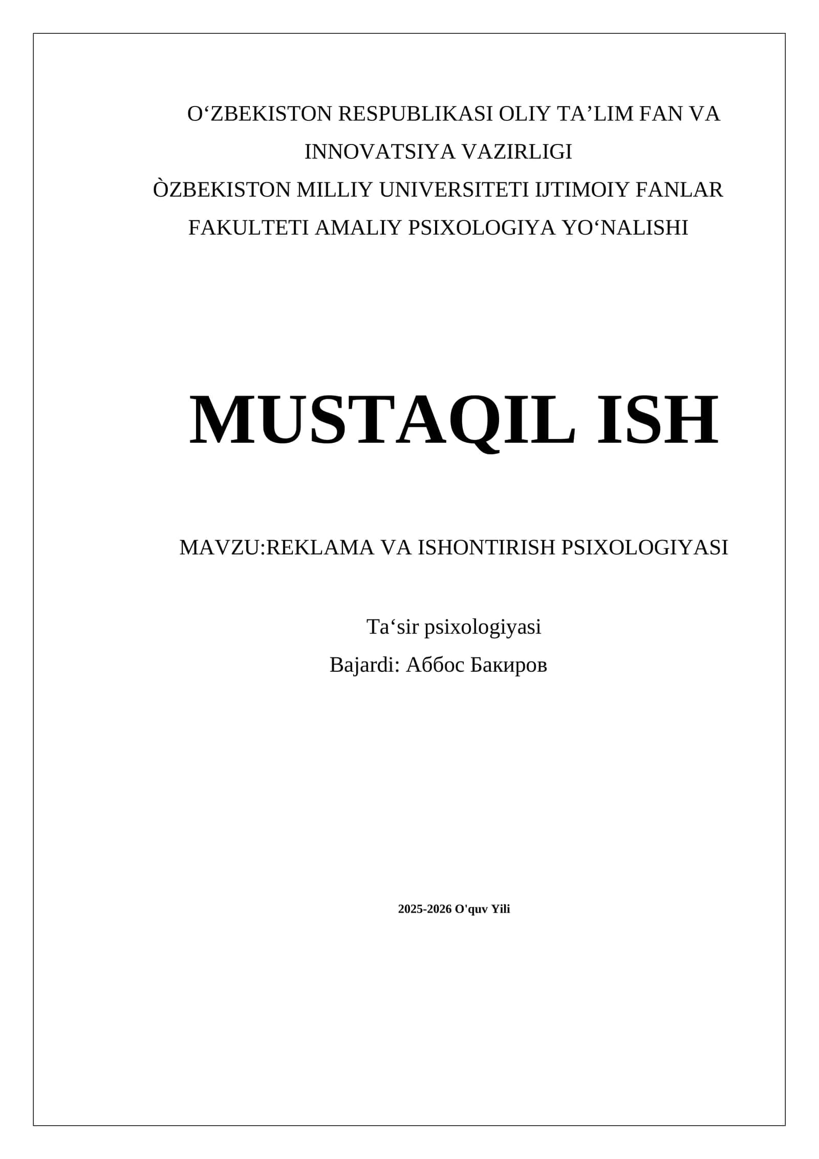 REKLAMA VA ISHONTIRISH PSIXOLOGIYASI 1
