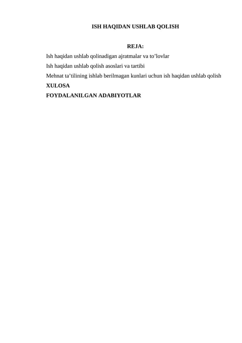 Ish Haqidan Ushlab Qolish 1