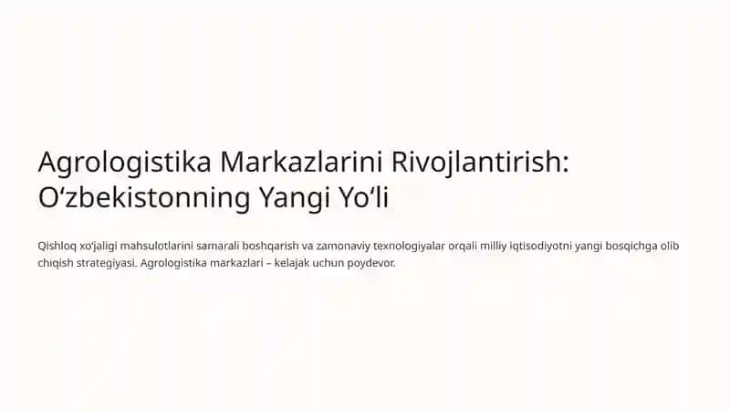 Agrologistika Markazlarini Rivojlantirish